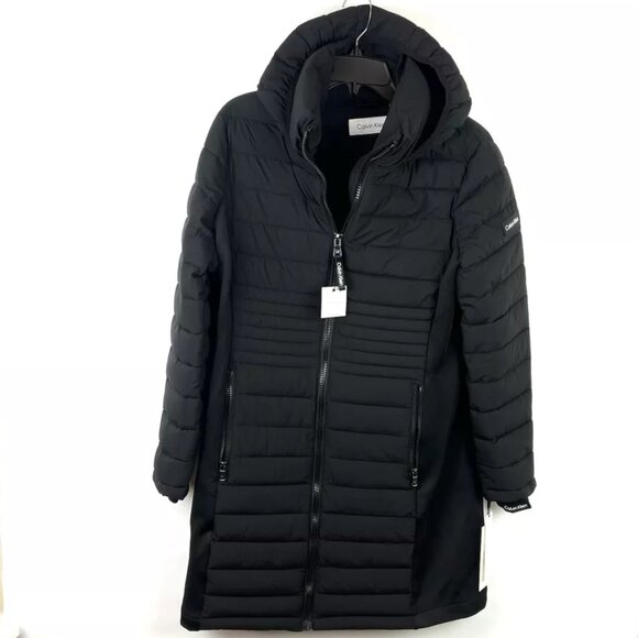Calvin Klein Women's Black Hooded Puffer Winter Coat Size Large